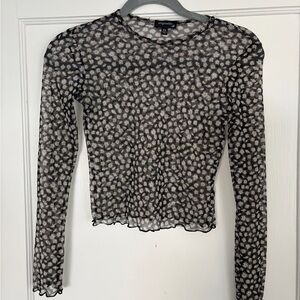 Sheer Black and White Floral Long Sleeve Top